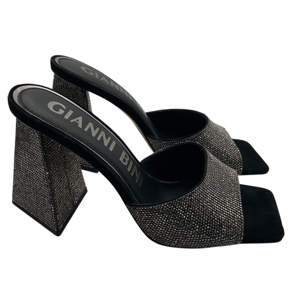 Gianni Bini Rhinestone Square Toe triangle Heel Mules with Wide Strap size 9.5 - Picture 1 of 8